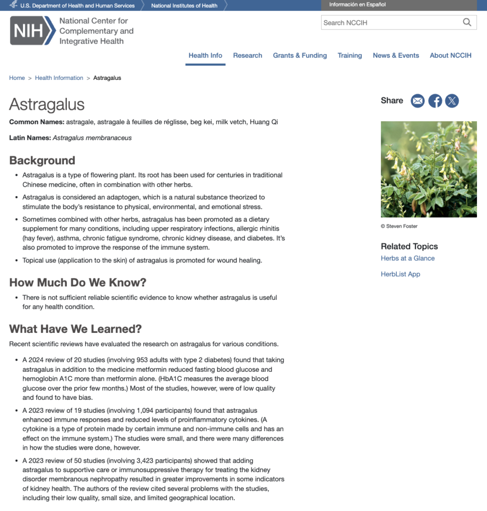 Halaman NIH tentang Astragalus