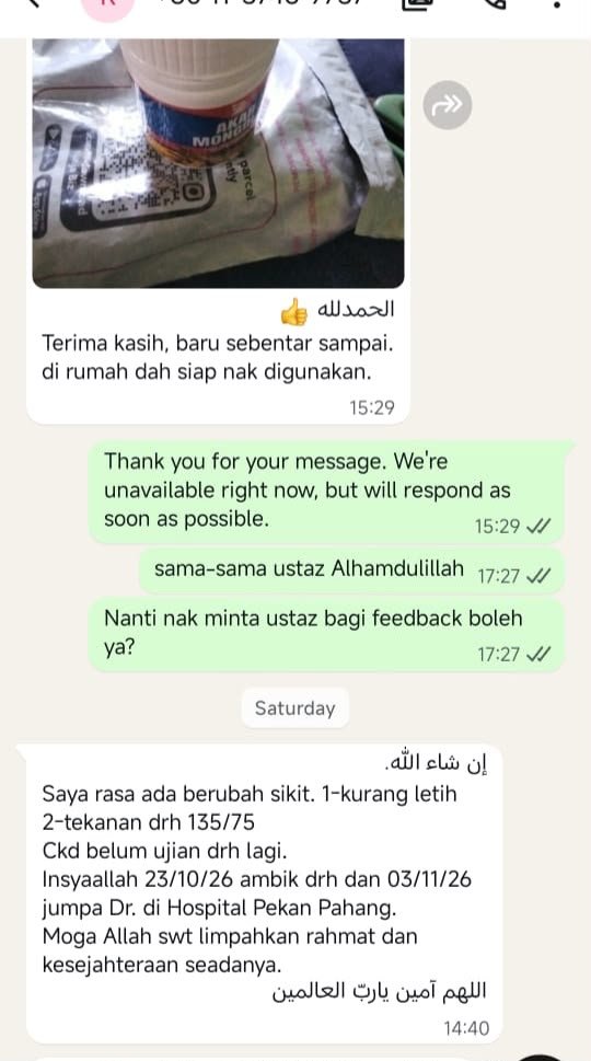 Testimoni WhatsApp: kurang letih, tekanan darah 135/75