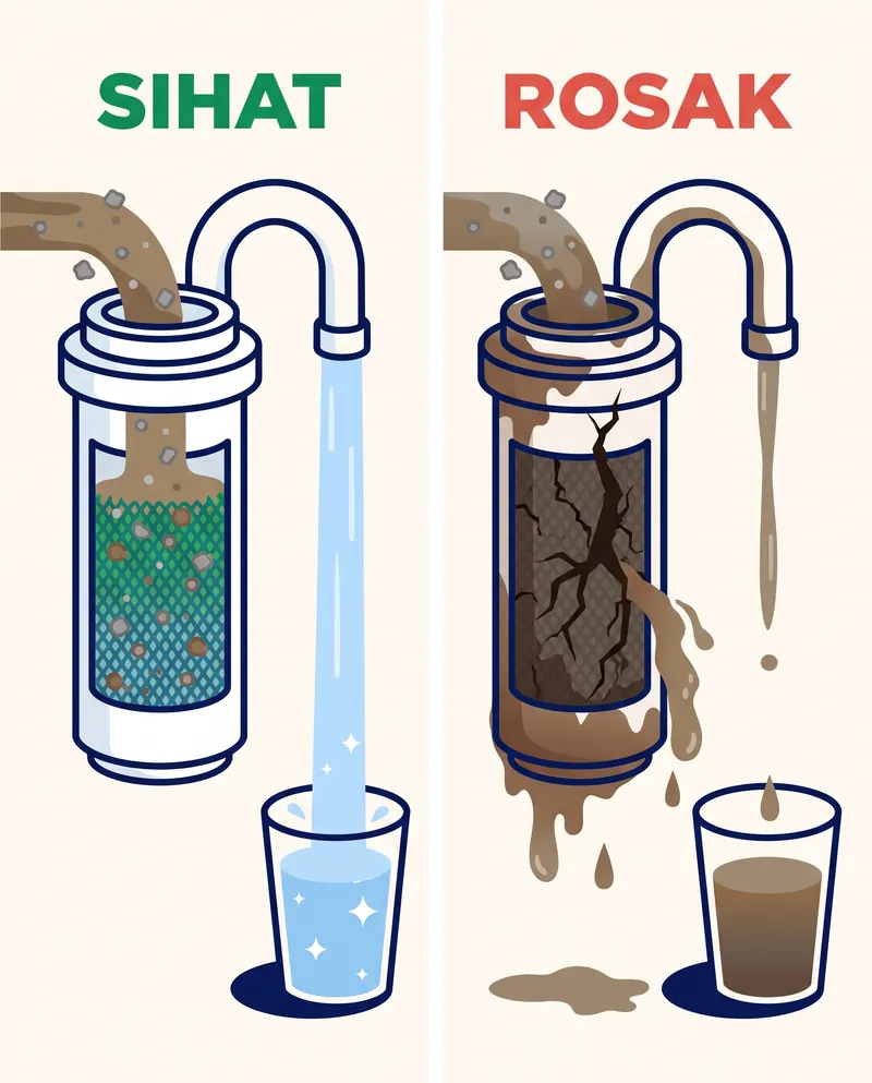 Penapis air sihat vs rosak